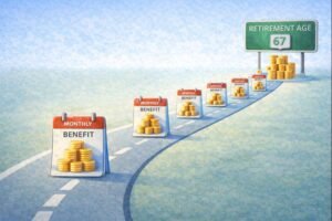 Illustration showing disability insurance benefit periods and coverage limits over time.